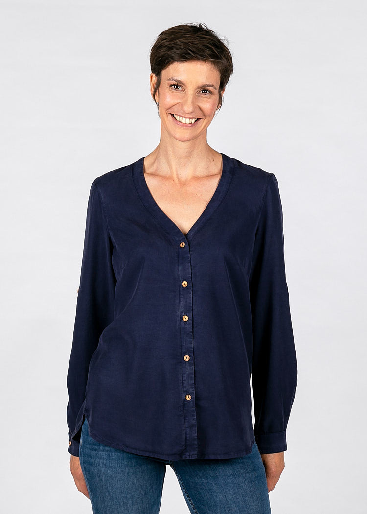 DAMEN BLUSE MIT V-AUSSCHNITT MARITIM BLUE - Main Image