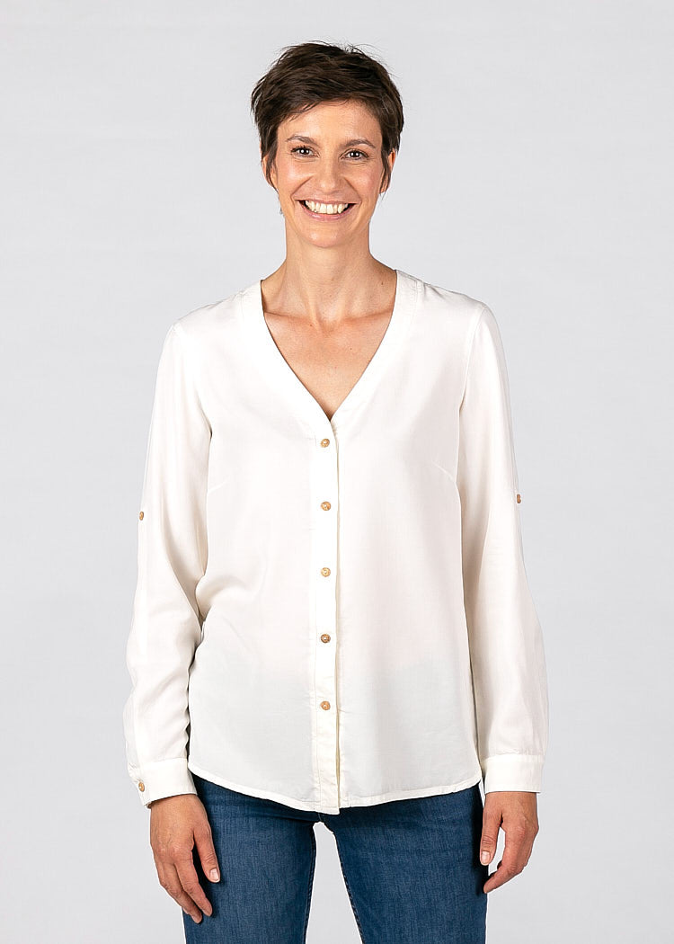 Blusa da donna con scollo a V crema bianco