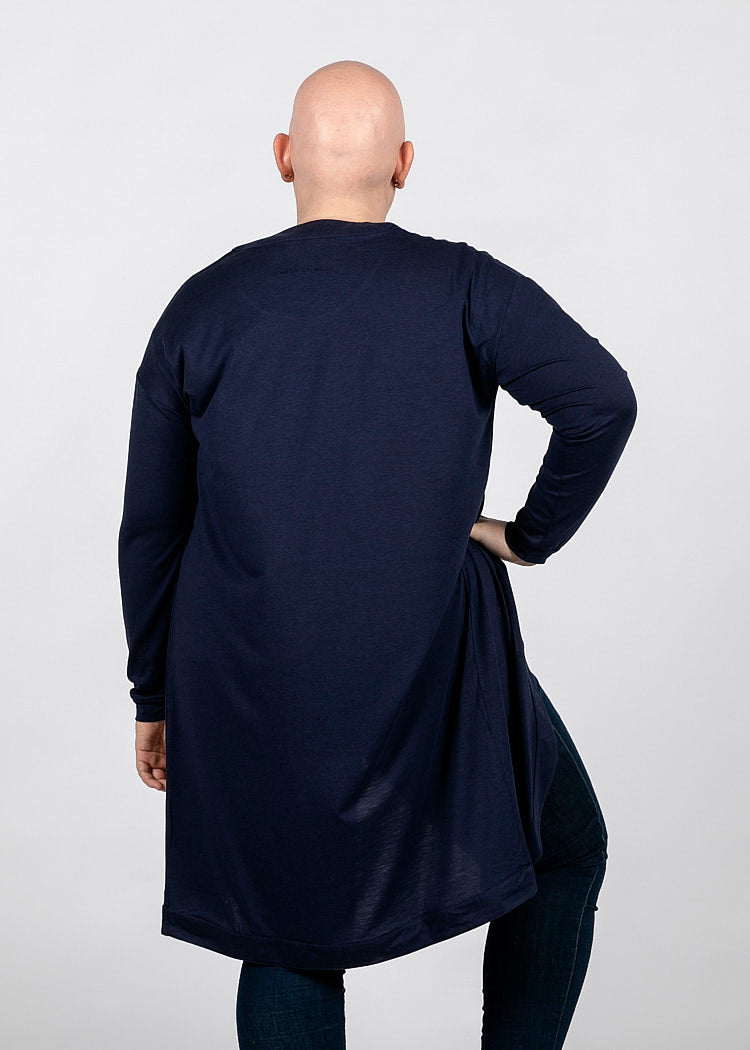 DAMEN JERSEY MAXI CARDIGAN MARITIM BLUE