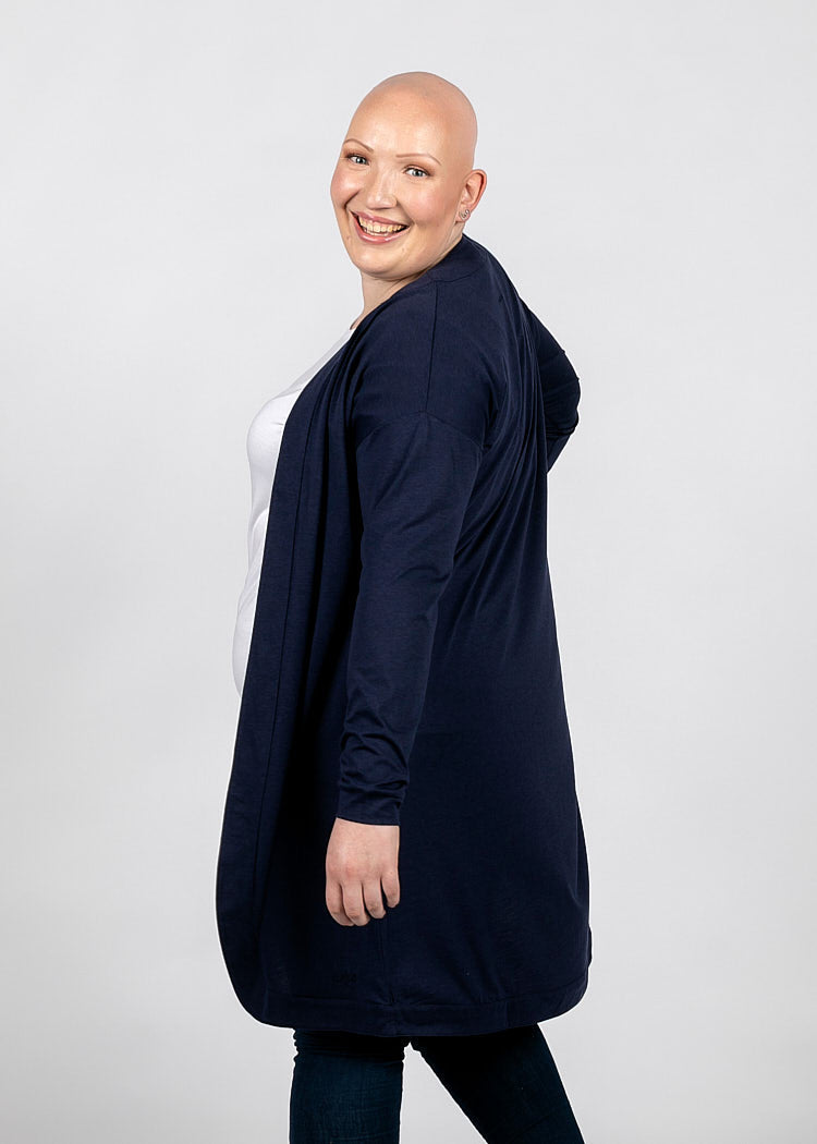 DAMEN JERSEY MAXI CARDIGAN MARITIM BLUE