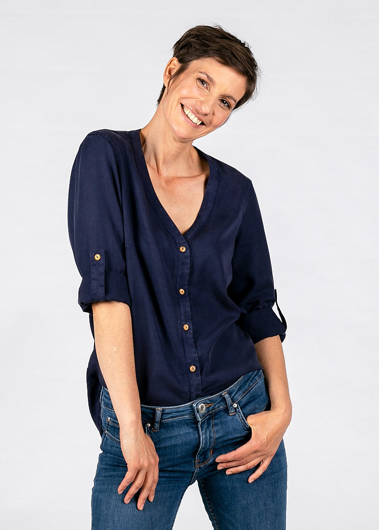 DAMEN BLUSE MIT V-AUSSCHNITT MARITIM BLUE