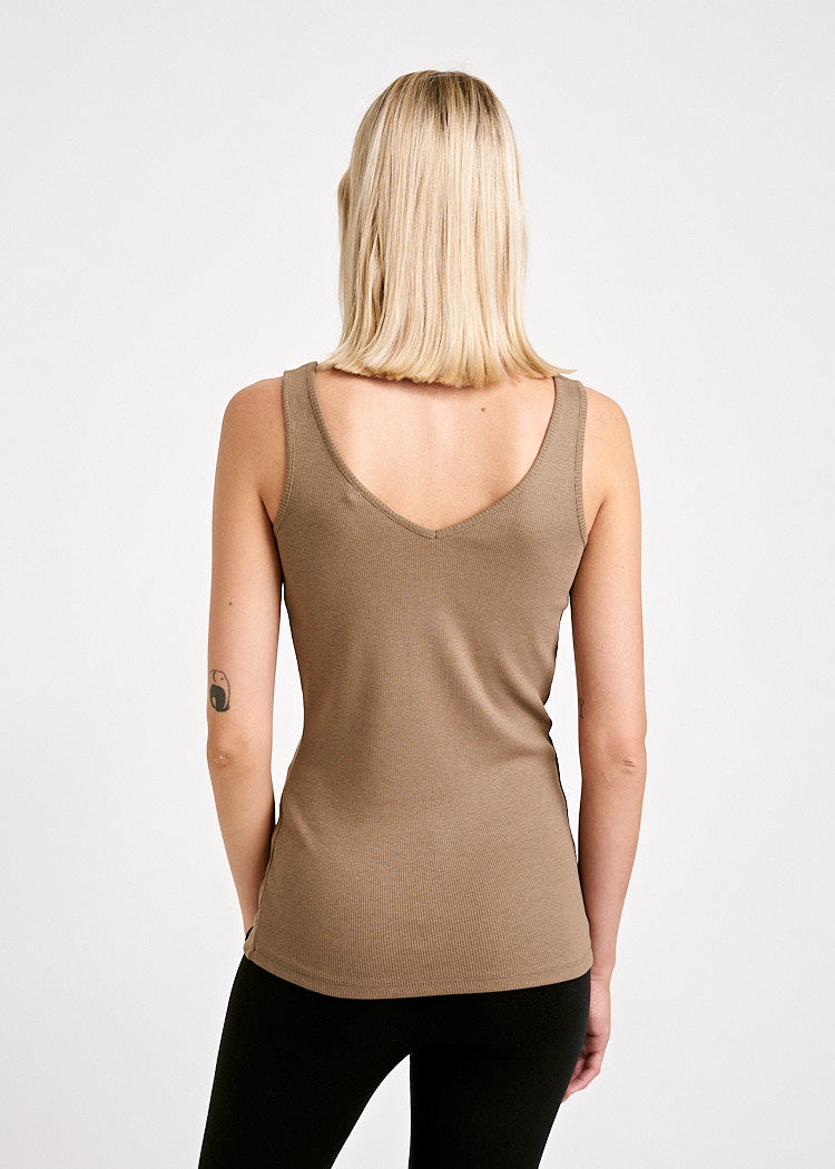 DAMEN RIPP TANK TOP V-AUSSCHNITT SOPHIE SHIITAKE