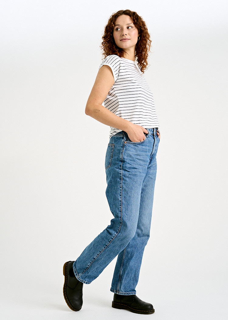 DAMEN WOODSHIRT KIMONO ELENA THIN STRIPES BRIGHT WHITE