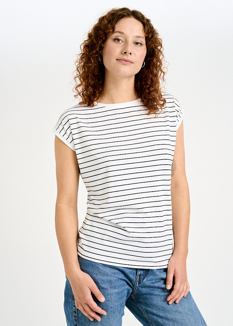 DAMEN WOODSHIRT KIMONO ELENA THIN STRIPES BRIGHT WHITE