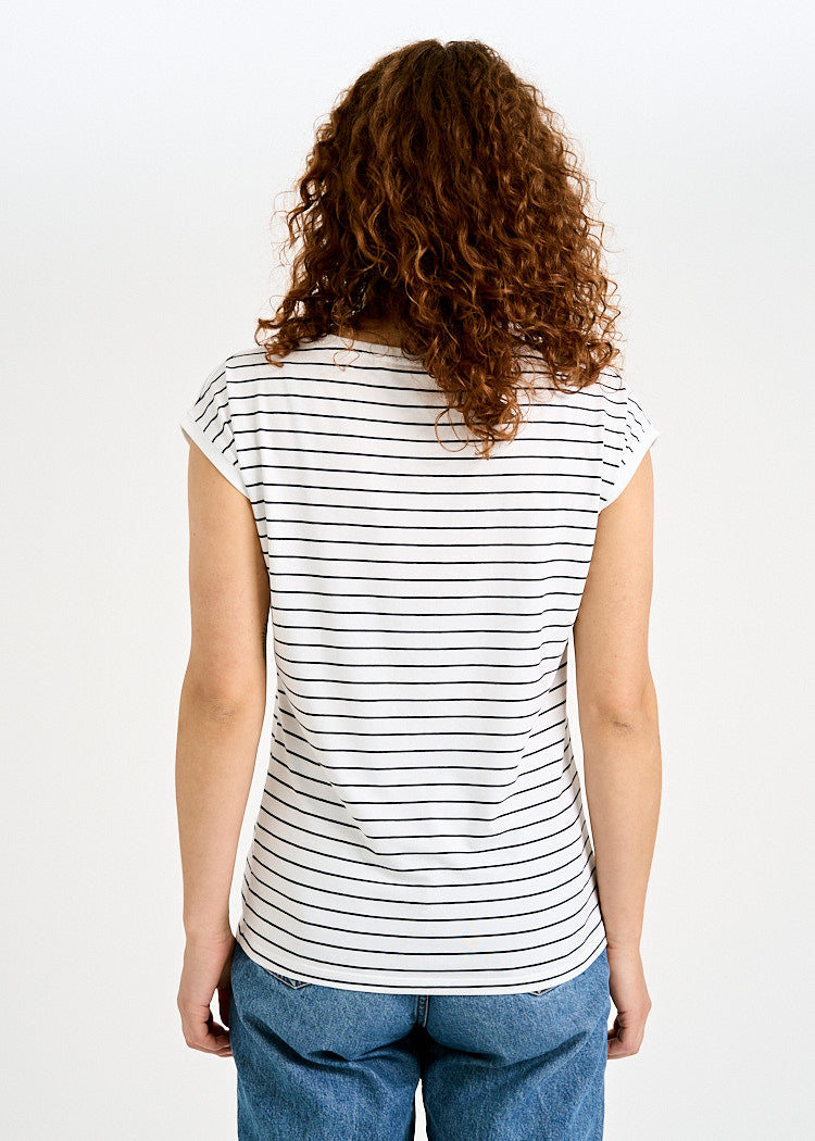 DAMEN WOODSHIRT KIMONO ELENA THIN STRIPES BRIGHT WHITE