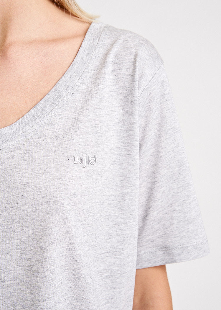 LADIES WOODSHIRT V-NECK LOOSE LONGER GRAY MELANGE