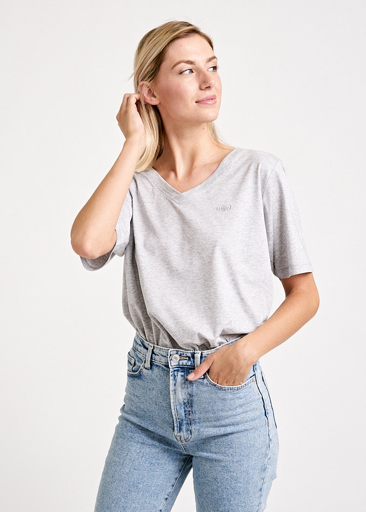 LADIES WOODSHIRT V-NECK LOOSE LONGER GRAY MELANGE