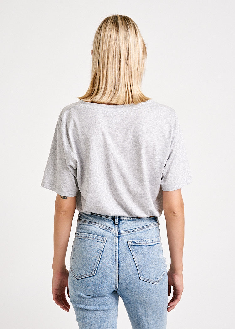 LADIES WOODSHIRT V-NECK LOOSE LONGER GRAY MELANGE