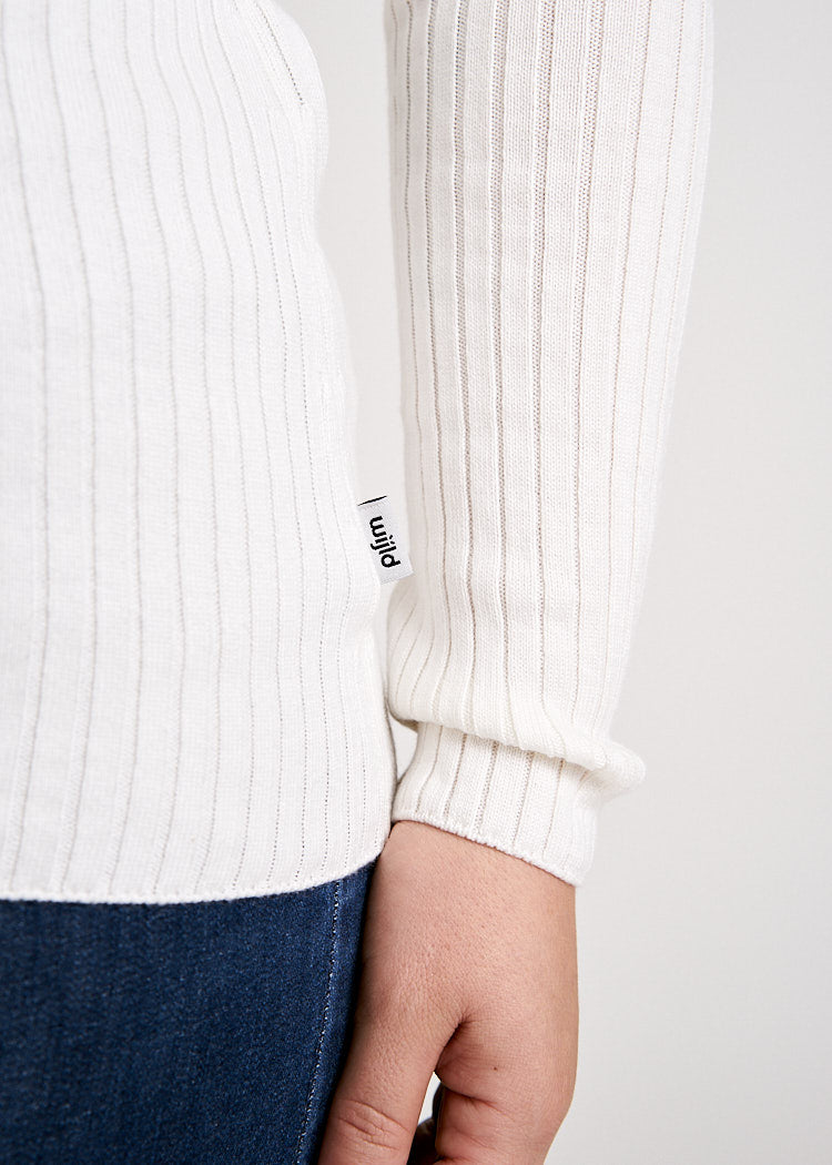 DAMEN ROLLKRAGEN STRICKPULLOVER IVORY