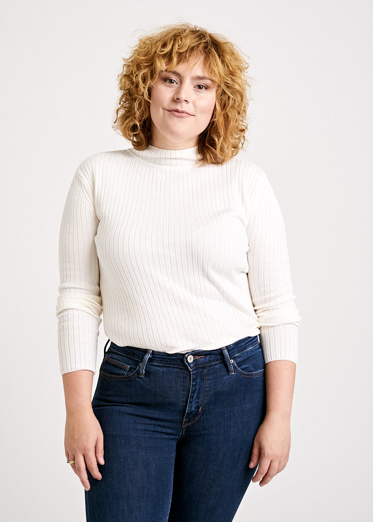 DAMEN ROLLKRAGEN STRICKPULLOVER IVORY