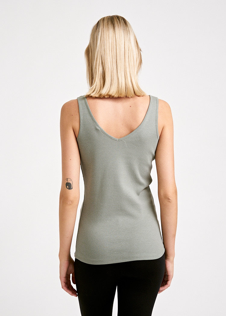 DAMEN RIPP TANK TOP V-AUSSCHNITTAGAVE GREEN