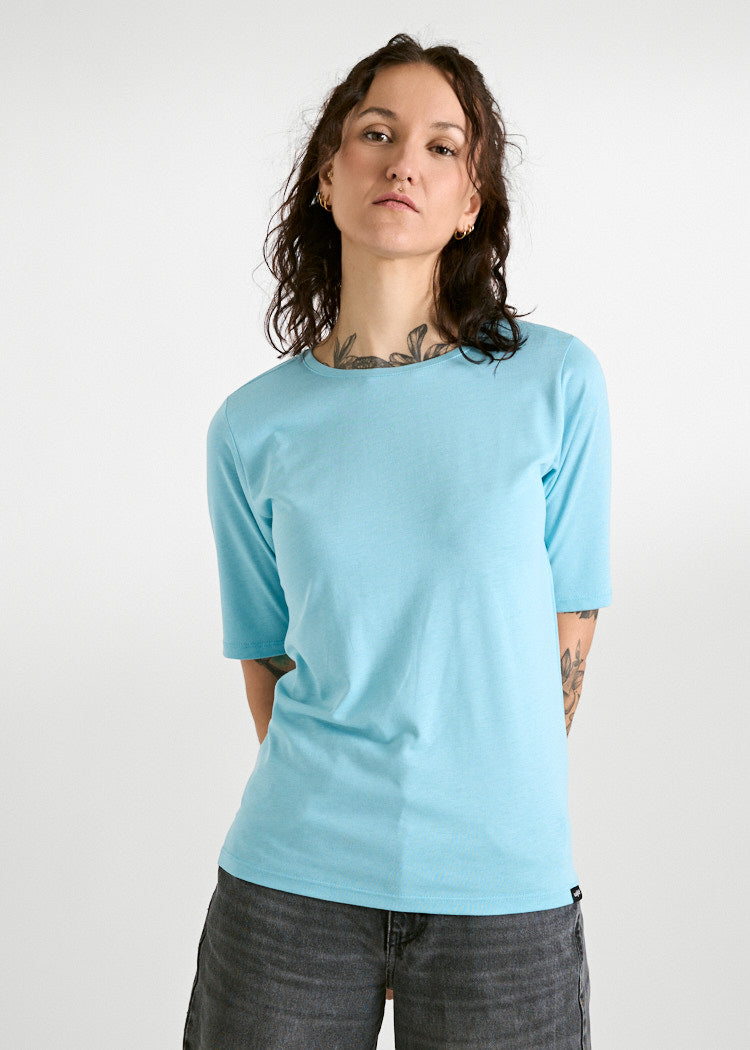 DAMEN WOODSHIRT LONGER SLEEVE SLIM LOLA MILKY BLUE