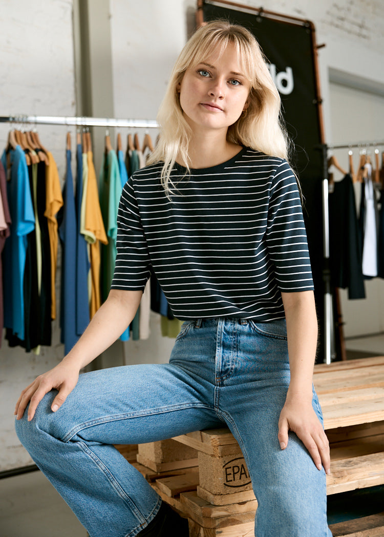 WOMEN'S WOODSHIRT LONGER SLEEVE SLIM LOLA WHITESTRIPES CARBON