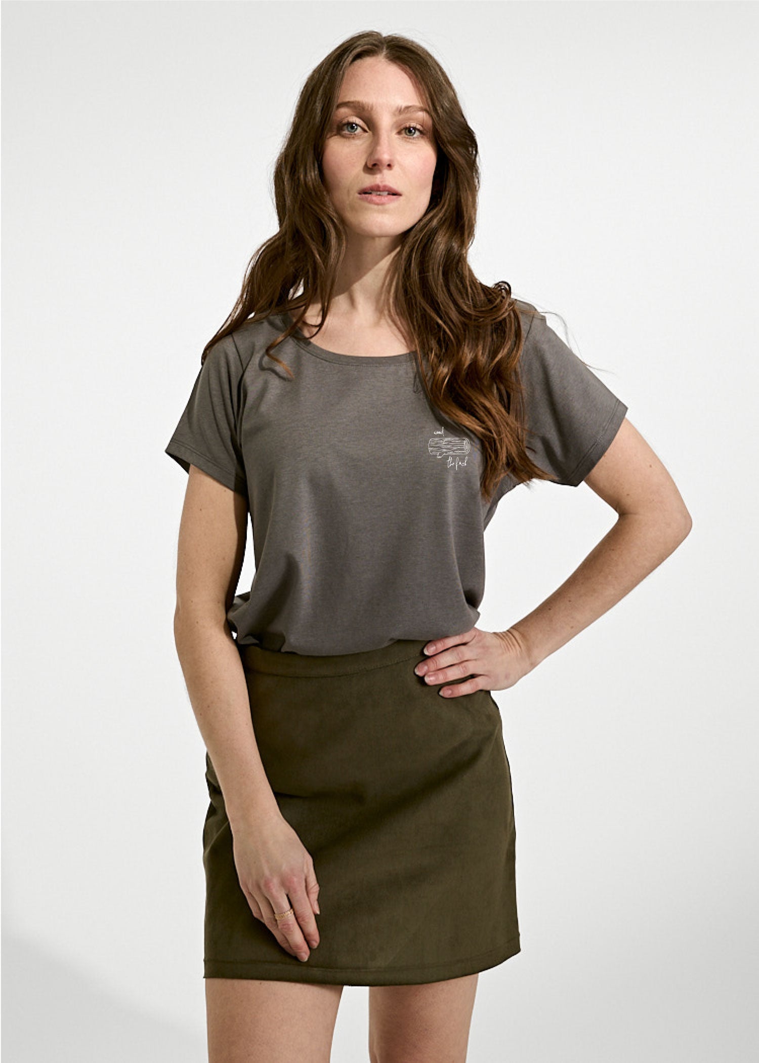 Damen Printshirt "Wood The F*ck" Granit