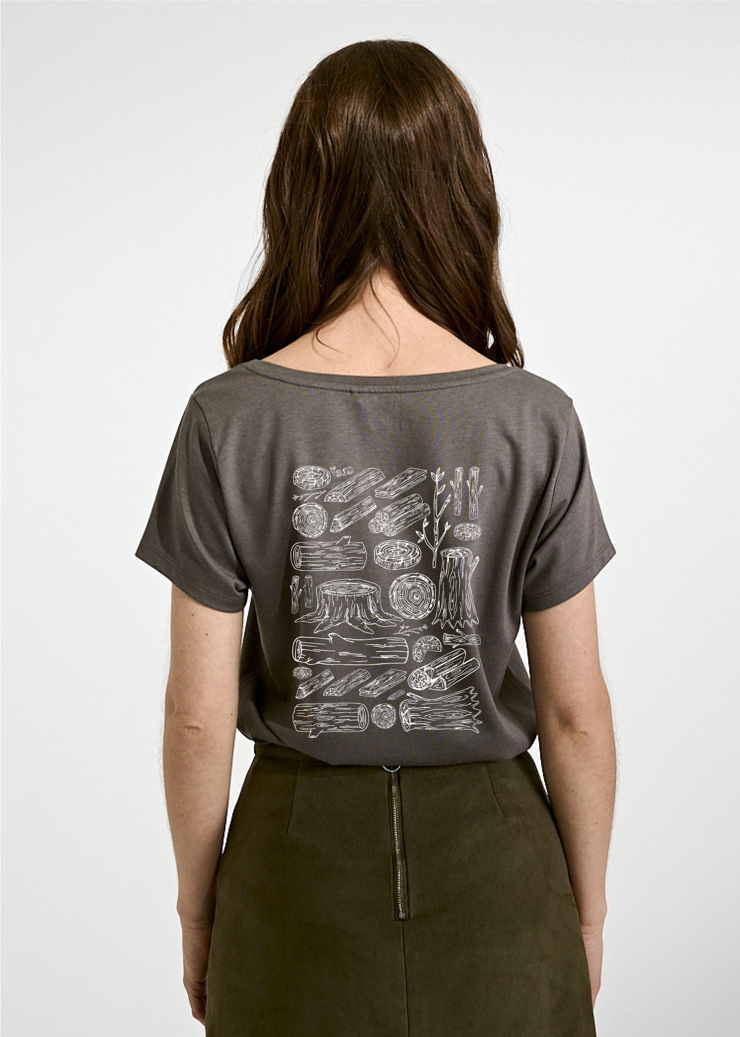 Damen Printshirt "Wood The F*ck" Granit
