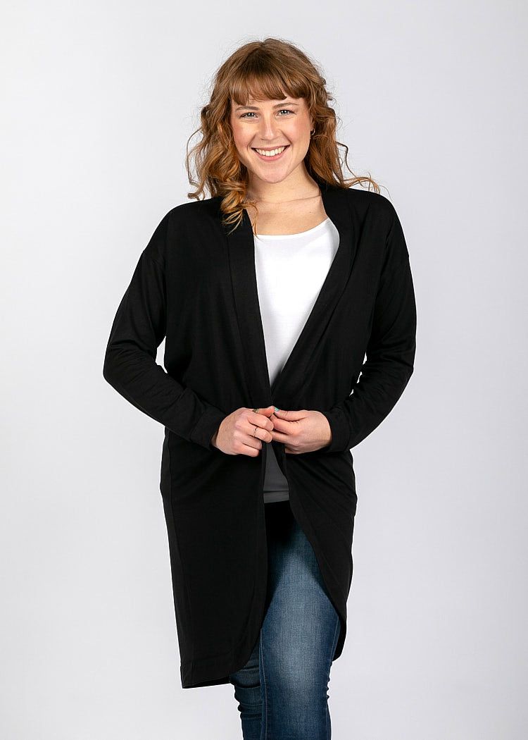 WOMEN'S JERSEY MAXI CARDIGAN BLACK