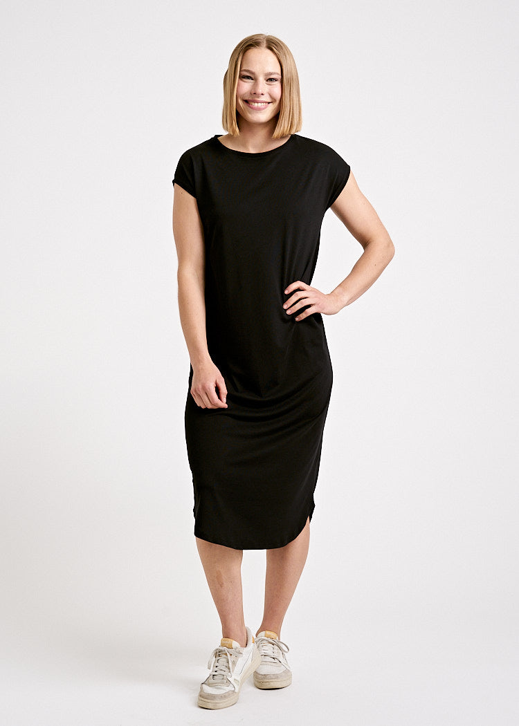 LADIES KIMONO MIDI DRESS BLACK