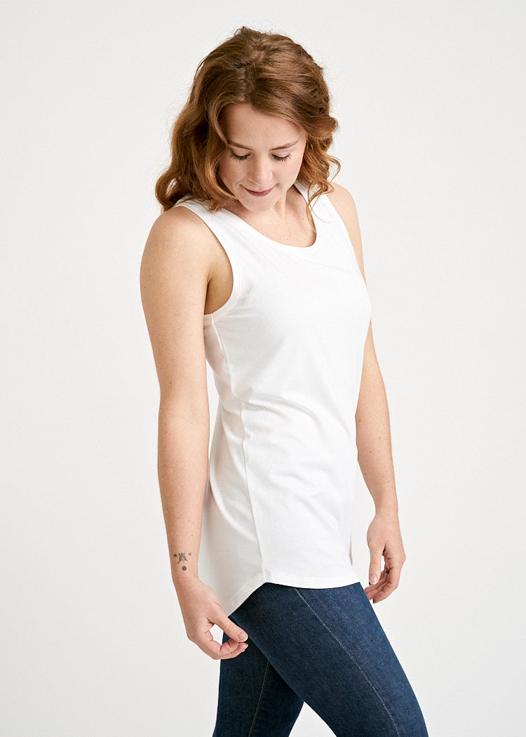 DAMEN SLEEVELESS TOP LONG BRIGHT WHITE