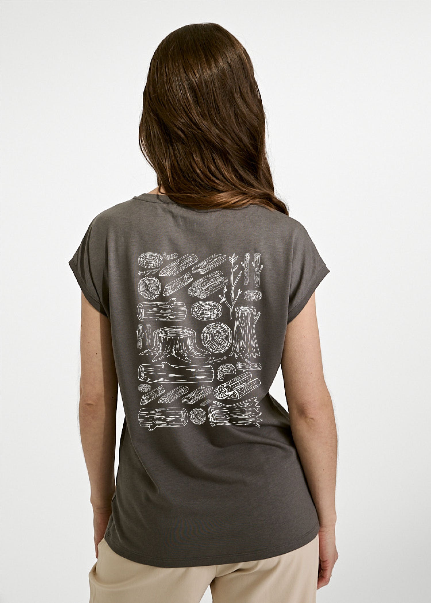 Damen Printshirt "Wood The F*ck" Granit