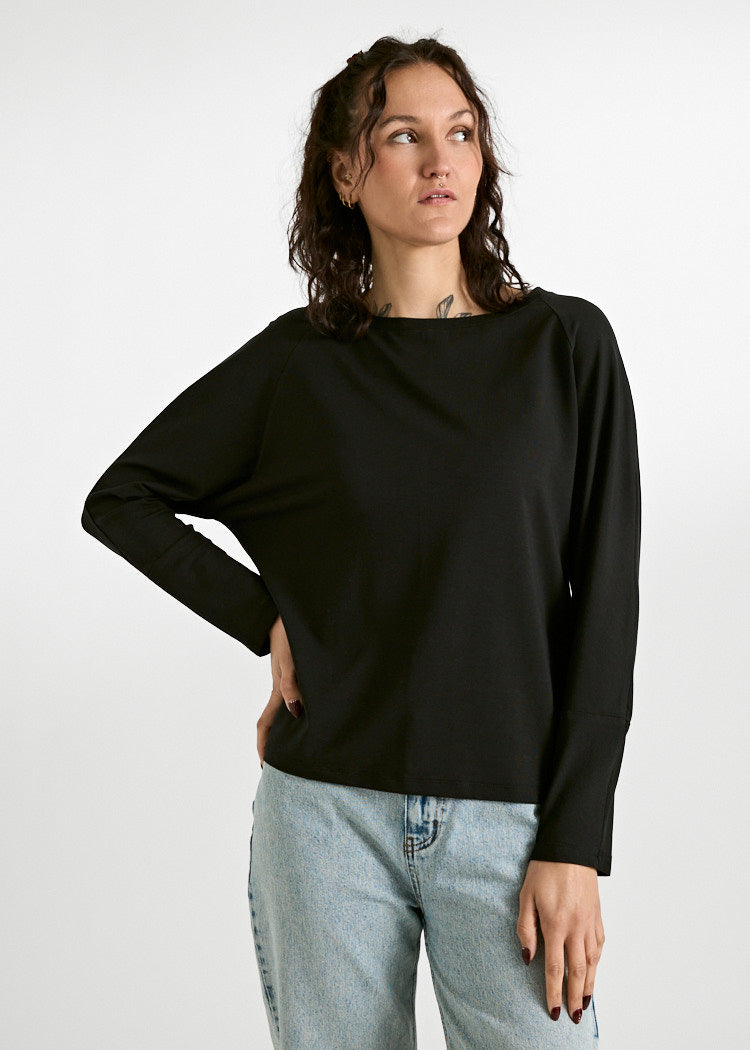 DAMEN LANGARMSHIRT BATWING ALICE BLACK