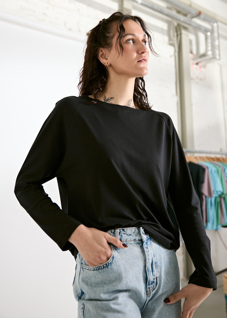 DAMEN LANGARMSHIRT BATWING ALICE BLACK