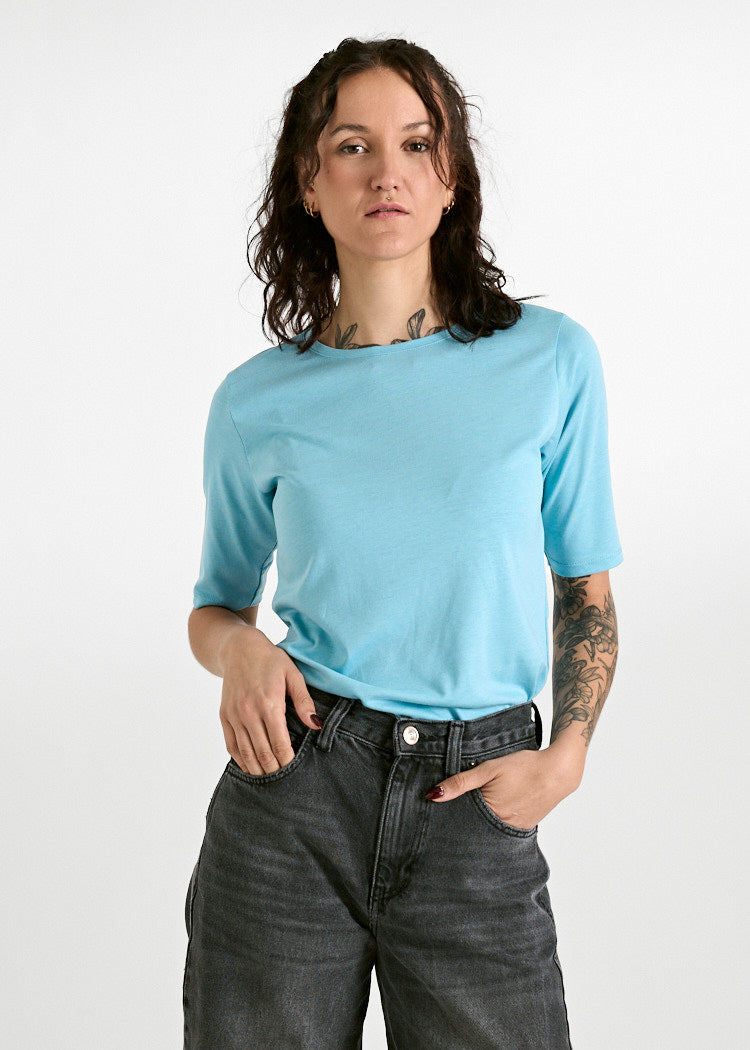 DAMEN WOODSHIRT LONGER SLEEVE SLIM LOLA MILKY BLUE