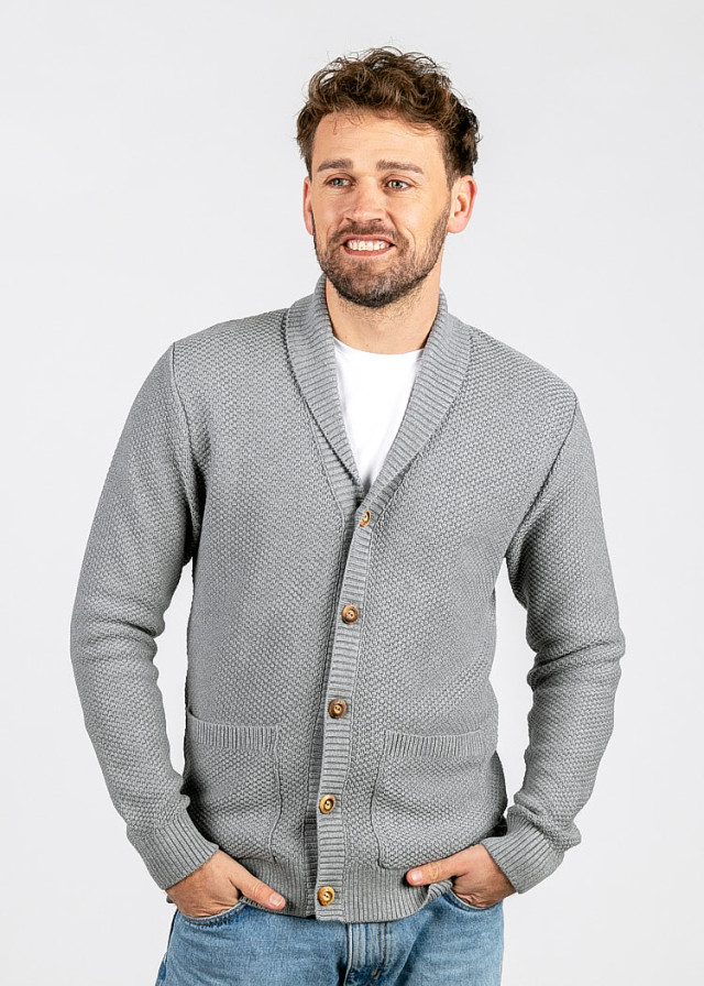 MEN KNITTED CARDIGAN WOVEN GRAY